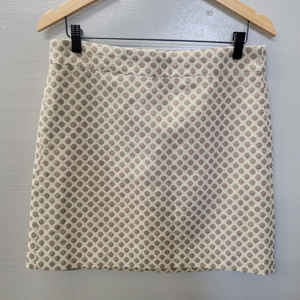 LOFT Cream and Brown Polka Dot Textured Skirt